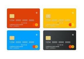 conjunto de maquetas de tarjeta de débito de crédito de diferentes colores 3d detallados y realistas. vector