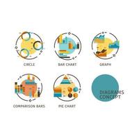 Diagrams Concept Thin Line Icons Labels Set. Vector