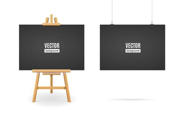 Realistic Detailed 3d Black Paper Blank Set. Vector