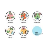 Spa Concept Thin Line Icons Labels Set. Vector