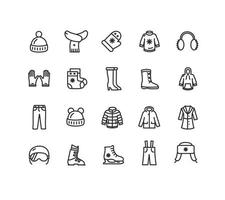 Winter Clothes Sign Black Thin Line Icon Set. Vector