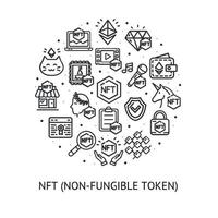 nft crypto sign plantilla de diseño redondo banner de icono de línea delgada negra. vector