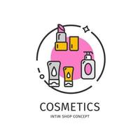 concepto de cosméticos de icono de línea delgada de tienda íntima. vector