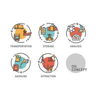 Oil Industry Concept Thin Line Icons Labels Set. Vector