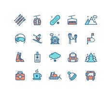 Ski Resort Sign Color Thin Line Icon Set. Vector