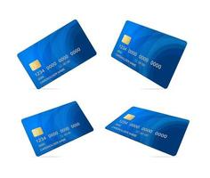 Realistic Detailed 3d Falling Blue Credit Debit Card Mockup Set. Vector