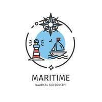 Icono de línea fina de mar náutico concepto marítimo. vector