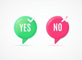 3d Yes or No Labels Icons with Check Mark Cartoon Style. Vector