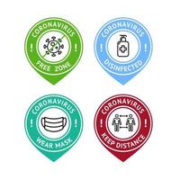 Different Color Covid Badges with Thin Line Icon Set. Vector