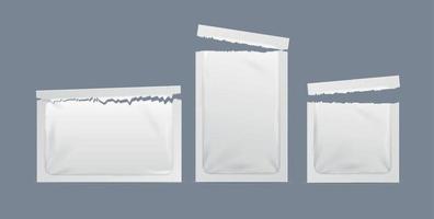 Realistic Detailed 3d White Paper Sachet Packets Set. Vector