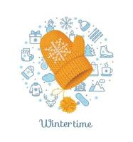 Winter Time Concept with Realistic Detailed 3d Knitted Woolen Mitten. Vector