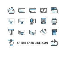 Credit Debit Card Sign Color Thin Line Icon Set. Vector