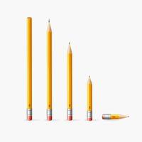 Realistic Detailed 3d Sharpened Yellow Pencil Set. Vector