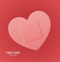 Realistic Detailed 3d Aid Band Plaster Medical Patch Heart Shape. Vector