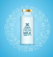 Fresh Milk Concept with Bottle and Thin Line Icons. Vector