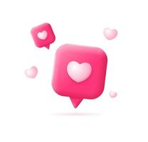 3d Speech Bubble Icons with Heart Shape Cartoon Style. Vector