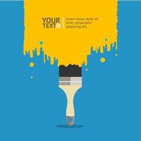 Cartoon Yellow Paint Brush on Blue Background Concept. Vector