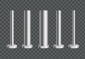 Realistic Detailed 3d Different Types Metallic Pillars or Columns Set. Vector