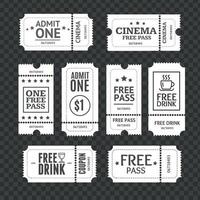 Realistic Detailed 3d Different Types Mockup Tickets Set. Vector