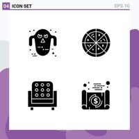 Mobile Interface Solid Glyph Set of 4 Pictograms of ghost sofa scary furniture document Editable Vector Design Elements