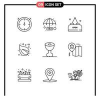 Modern Set of 9 Outlines Pictograph of home ham meal food nature Editable Vector Design Elements