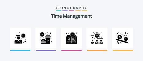 Time Management Glyph 5 Icon Pack Including dollar. workers. meal. time. meeting. Creative Icons Design vector