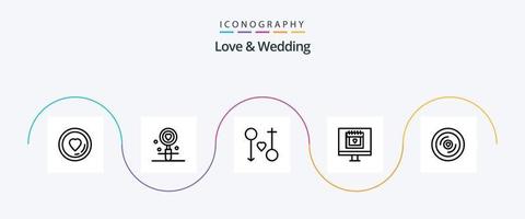 Love And Wedding Line 5 Icon Pack Including lover. calendar. search. passion. male vector