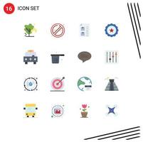 Mobile Interface Flat Color Set of 16 Pictograms of ambulance sign check drink paper Editable Pack of Creative Vector Design Elements