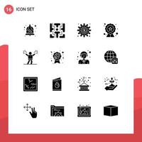 Set of 16 Vector Solid Glyphs on Grid for cheerleader badge cogs seo work Editable Vector Design Elements