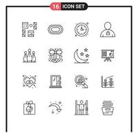 Group of 16 Outlines Signs and Symbols for locked body sport avatar timer Editable Vector Design Elements