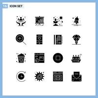 Group of 16 Solid Glyphs Signs and Symbols for notify bell graph grow light Editable Vector Design Elements