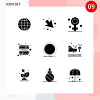 Set of 9 Vector Solid Glyphs on Grid for phonograph disc female disable interface Editable Vector Design Elements