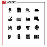 Pictogram Set of 16 Simple Solid Glyphs of medical cloudy search storage cloud Editable Vector Design Elements