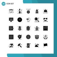 25 Thematic Vector Solid Glyphs and Editable Symbols of river bag medals money japan Editable Vector Design Elements