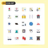 Mobile Interface Flat Color Set of 25 Pictograms of lock search page research key Editable Vector Design Elements