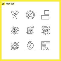 Mobile Interface Outline Set of 9 Pictograms of claus strategy horizontal management investment Editable Vector Design Elements