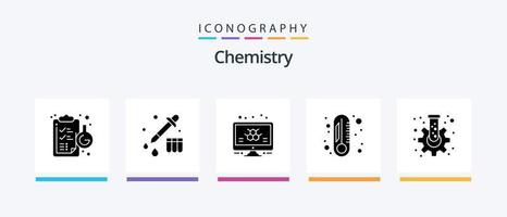 Chemistry Glyph 5 Icon Pack Including tube. flask. info. cog. degree. Creative Icons Design vector