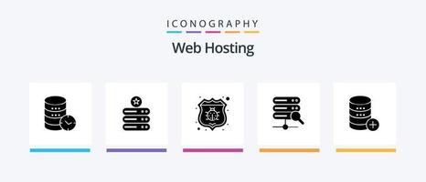 paquete de iconos de glifo 5 de alojamiento web que incluye servidor. almacenamiento de datos . seguridad. bicho. diseño de iconos creativos vector