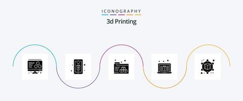 Paquete de iconos de glifo 5 de impresión 3d que incluye. impresión. geométrico. d vector