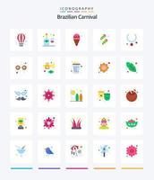 carnaval brasileño creativo 25 paquete de iconos planos como el presente. joya. crema. Fuegos artificiales. cohete vector