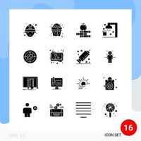 Set of 16 Vector Solid Glyphs on Grid for compass navigation apple sport clean Editable Vector Design Elements