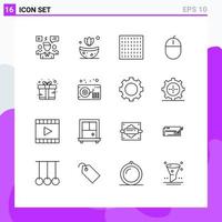 Universal Icon Symbols Group of 16 Modern Outlines of bonus mouse fog hardware devices Editable Vector Design Elements