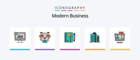 Modern Business Line Filled 5 Icon Pack Including hunting. employee. analytics. search. paper. Creative Icons Design vector