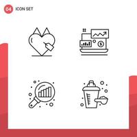 Mobile Interface Line Set of 4 Pictograms of e commerce data analyzing ecommerce financial graph magnifying Editable Vector Design Elements