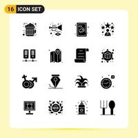 Mobile Interface Solid Glyph Set of 16 Pictograms of server center beef star bookmark Editable Vector Design Elements