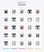 paquete de iconos llenos de 25 líneas multimedia creativas, como recargar. documento. lápiz. expediente. alerta vector