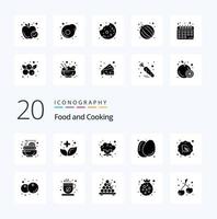 20 Food Solid Glyph icon Pack like raw diet cauliflower healthy food eggs vector