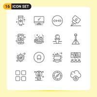 Pack of 16 creative Outlines of halloween mobile code camera oil Editable Vector Design Elements