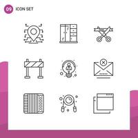 Mobile Interface Outline Set of 9 Pictograms of thinking employee ceremony creative barrier Editable Vector Design Elements