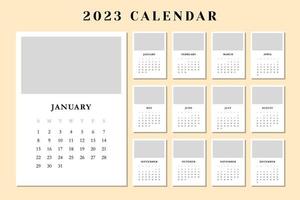 2023 monthly calendar vector template